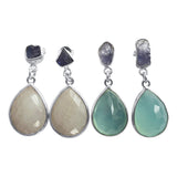 Faceted Moonstone and Aqua Agate Teardrop Earrings in silver