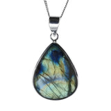 Aurora Labradorite Teardrop  Silver Pendant and Chain