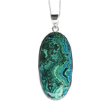 Elongated Azurmalachite Silver Pendant and Chain