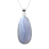 Blue Lace Agate Elliptical Silver Pendant