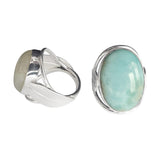 Feather Moonstone and Larimar Silver Rings