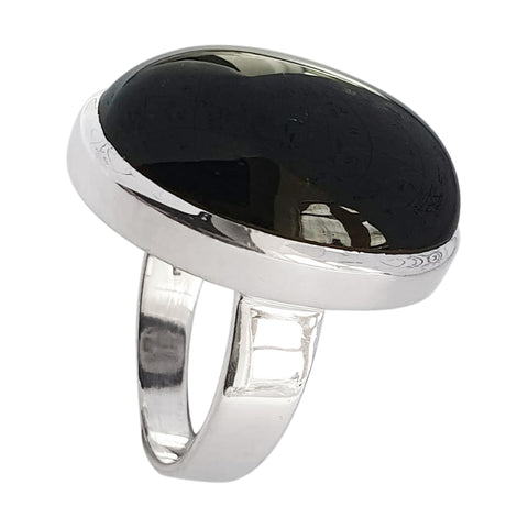 Oval Obsidian Silver Ring