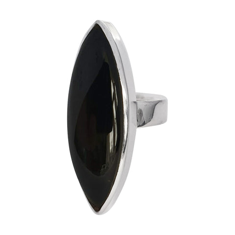 Obsidian Marquise Silver Ring with Cats Eye Effect
