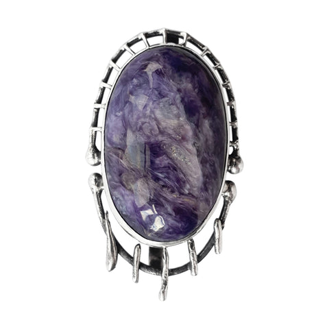Icicle Charoite Silver Pendant and Chain