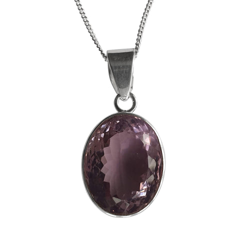 Deep Facetted Amethyst Silver Pendant and Chain