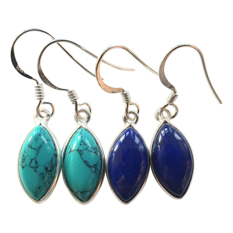 Turquoise and Lapis Lazuli Marquise Drop Earrings