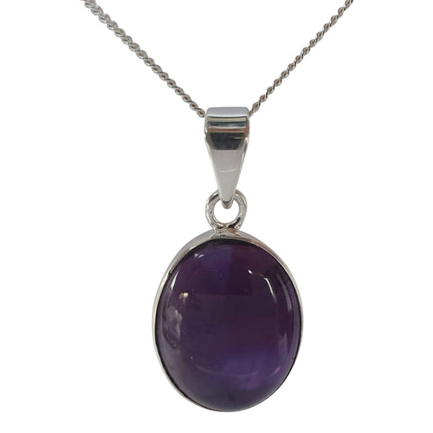 Amethyst Ovoid Silver Pendant and Chain