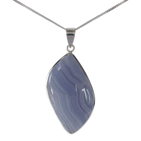 Blue Lace Agate Banded Pendant and Chain
