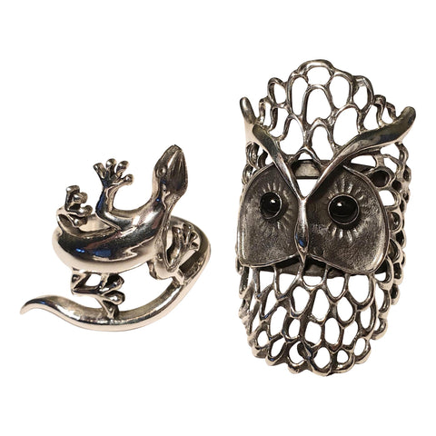 Owl and Lizard Silver Rings