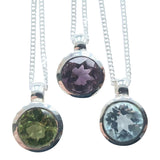 Round Peridot, Amethyst ,Blue Topaz Pendants with silver chain