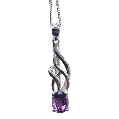 Silver Celtic Twist Pendant with Faceted Amethyst Gemstone