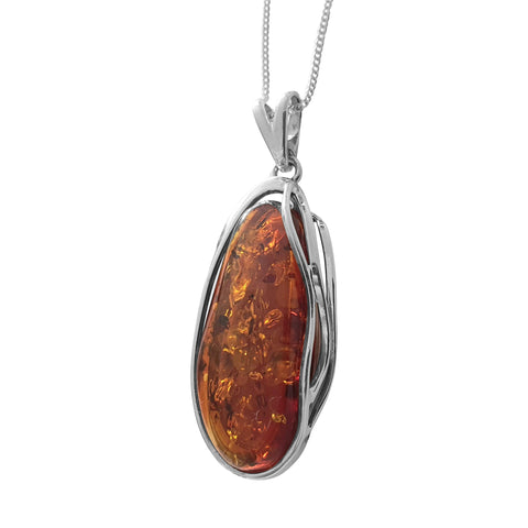 Sunrise Amber Silver Pendant and Chain