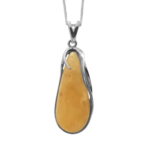 Sunflower Amber Silver Pendant and Chain