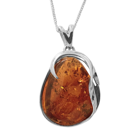 Surya Amber Silver Pendant and Chain