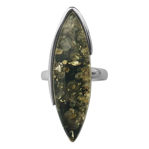 Zelen Green Amber Silver Ring