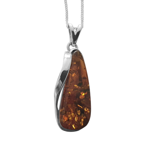 Luminous Amber Silver Pendant and Chain