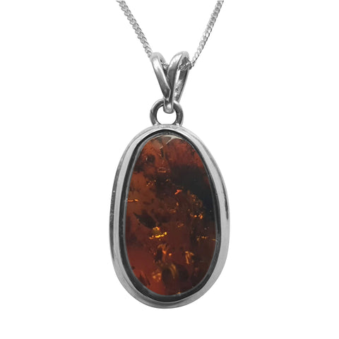 Sunset Amber Silver  Pendant and Chain