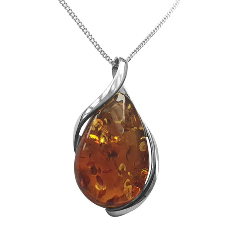Amber Silver Flare Pendant and Chain