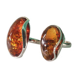 Golden Cognac Amber Silver Ring