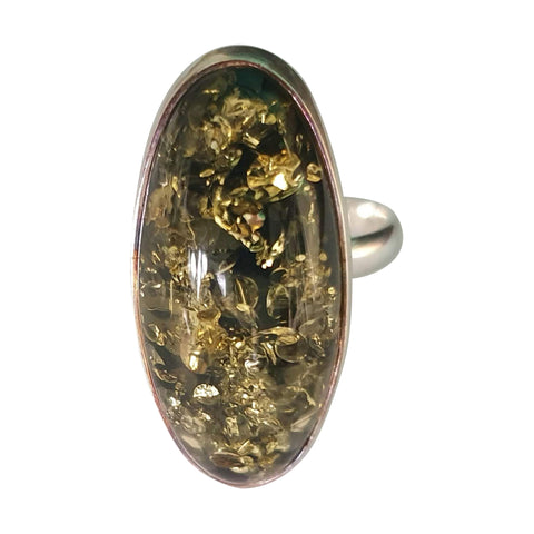 Verdant Green Amber Silver Ring