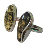 Green Amber Silver Wave Ring
