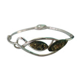 Celtic Style Green Amber Silver Bangle