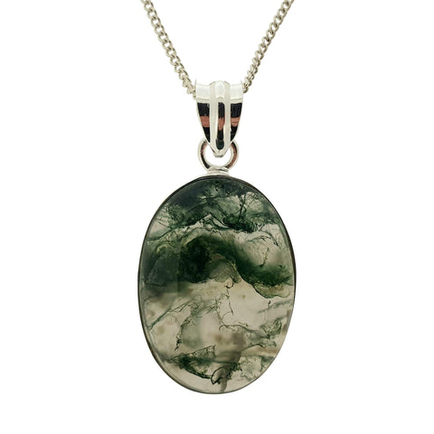 Heathland Moss Agate Silver Pendant and Chain