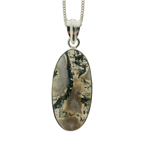 Moss Agate Silver Pendant and Chain