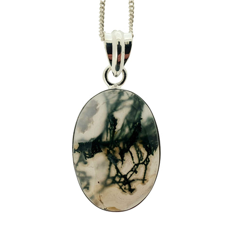 Moss Agate Silver Pendant and Chain