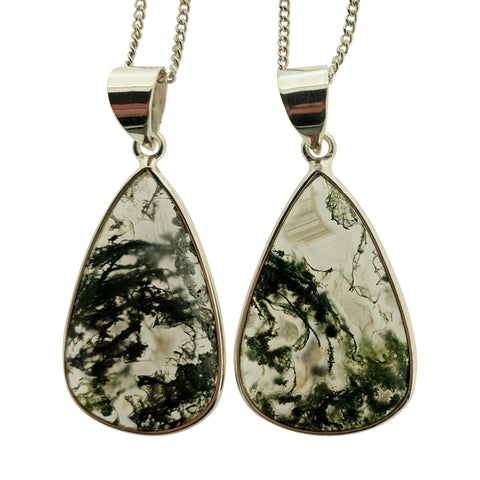 Forest Moss Agate Teardrop Pendants with Chain