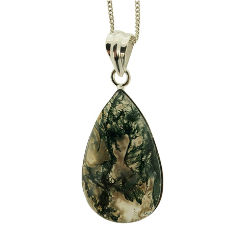 Woodland Moss Agate Silver Pendant and Chain