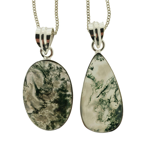 Woodglade Moss Agate Silver Pendants with Chain