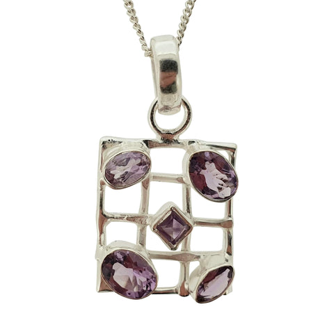 Meshed Amethyst Silver pendant with Chain