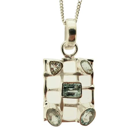 Meshed Blue Topaz Silver Pendant with Chain