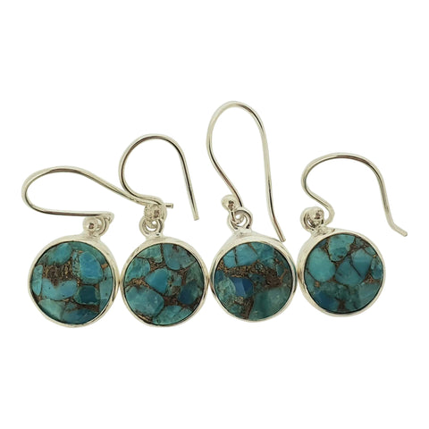 Round Copper Turquoise Silver Earrings