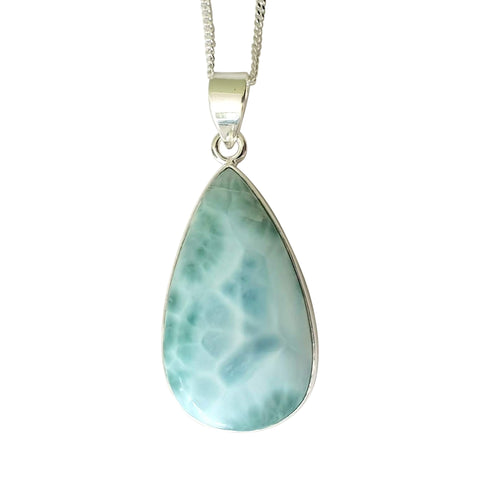 Pectolitic Larimar Silver Pendant and Chain