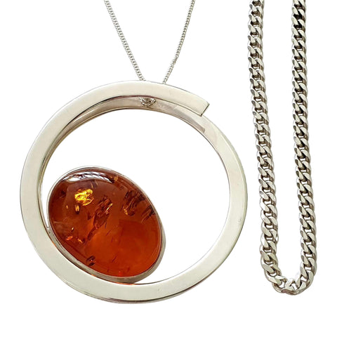 Double Orbit Amber Silver Pendant