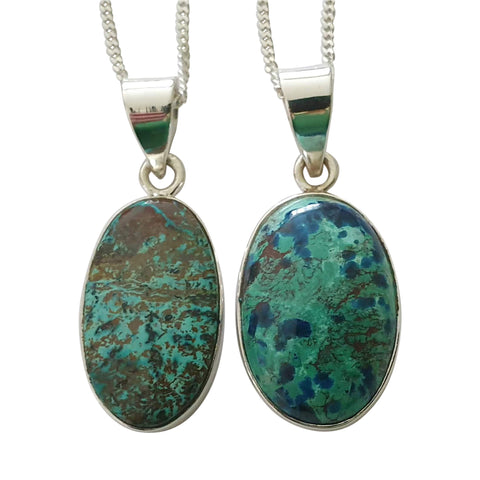 Oval Azurmalachite Silver Pendants with Chains