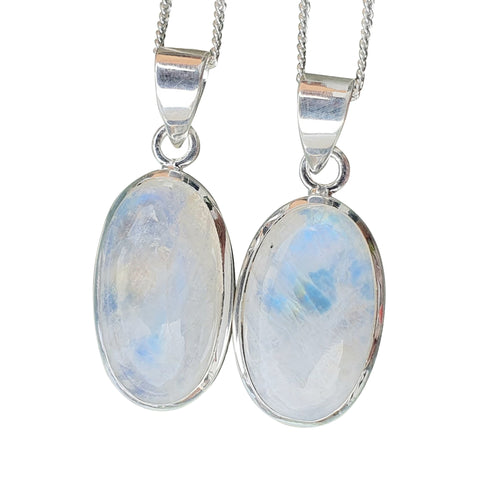 Oval Moonstone Silver Pendant with Chain
