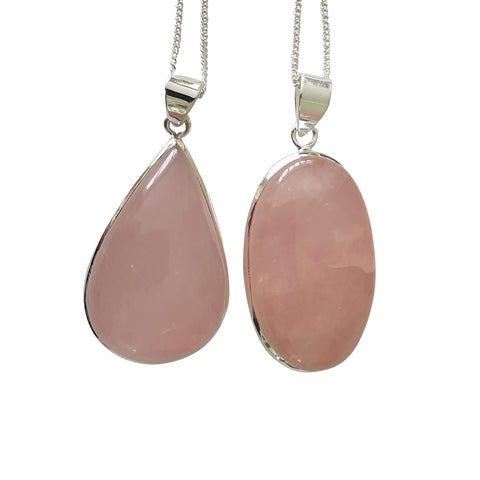 Eros Rose Quartz Silver Pendant with Chain