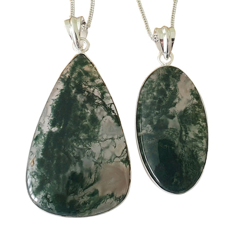 Verde Moss Agate Silver Pendant and Chain