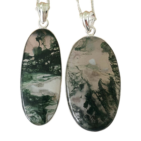 Zelen Moss Agate Silver Pendant and Chain