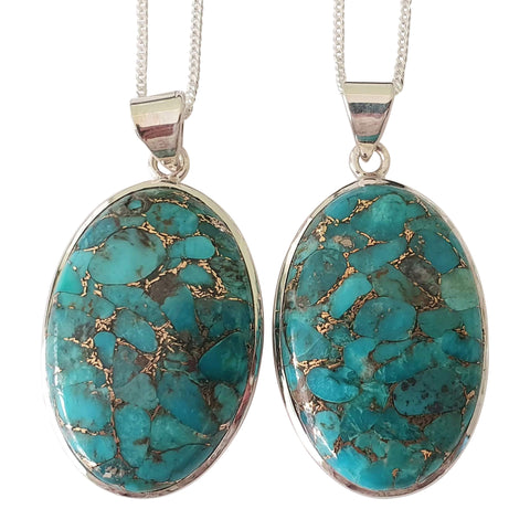 Mojave Copper Turquoise Silver Pendant and Chain