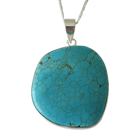 Ovoid Howlite Turquoise Silver Pendant and Chain