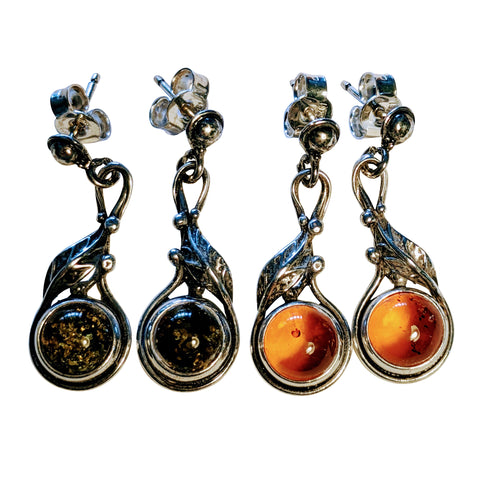 Amber Foliate Silver Earrings