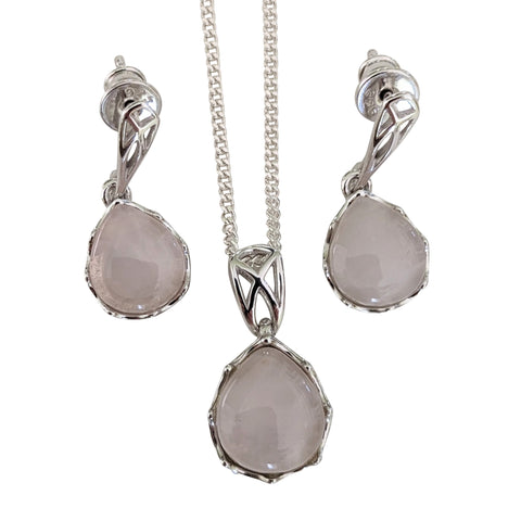 Lattice Rose Quartz Silver EARRINGS Outrage Jewellers