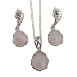 Lattice Rose Quartz Silver PENDANT and Chain