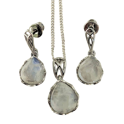 Fretted Moonstone Silver PENDANT and Chain