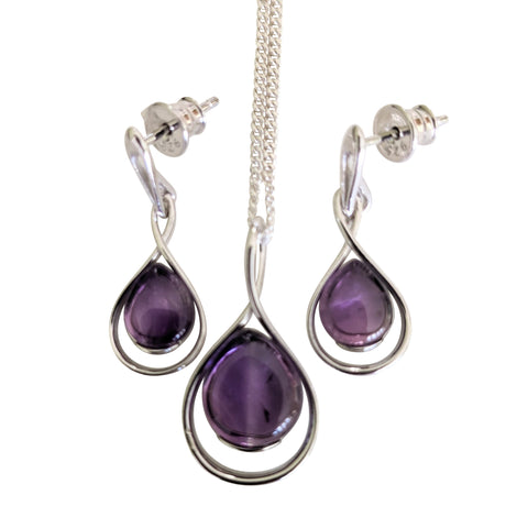 Crescent Amethyst Silver PENDANT and Chain