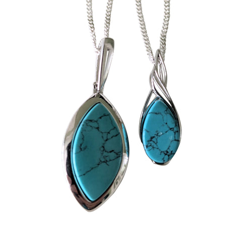 Turquoise Marquise Silver Pendants with Chain